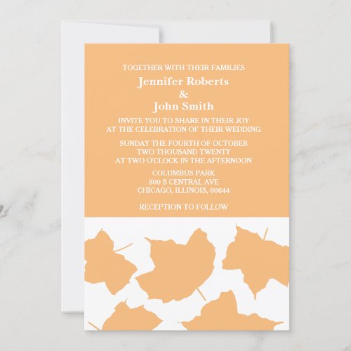 Rustic Fall Maple Leaf Salmon Orange White Wedding Invitation