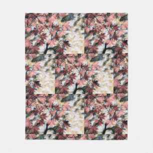 Rustic fall maple leaves rusty red pink brown fleece blanket