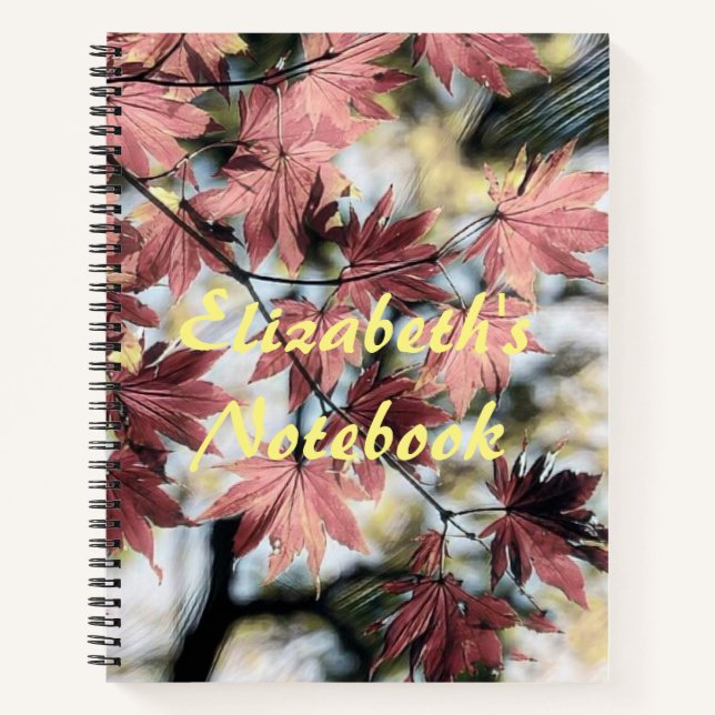 Rustic fall maple leaves rusty red pink brown notebook (Front)