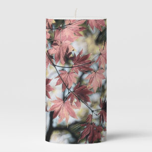 Rustic fall maple leaves rusty red pink brown pillar candle