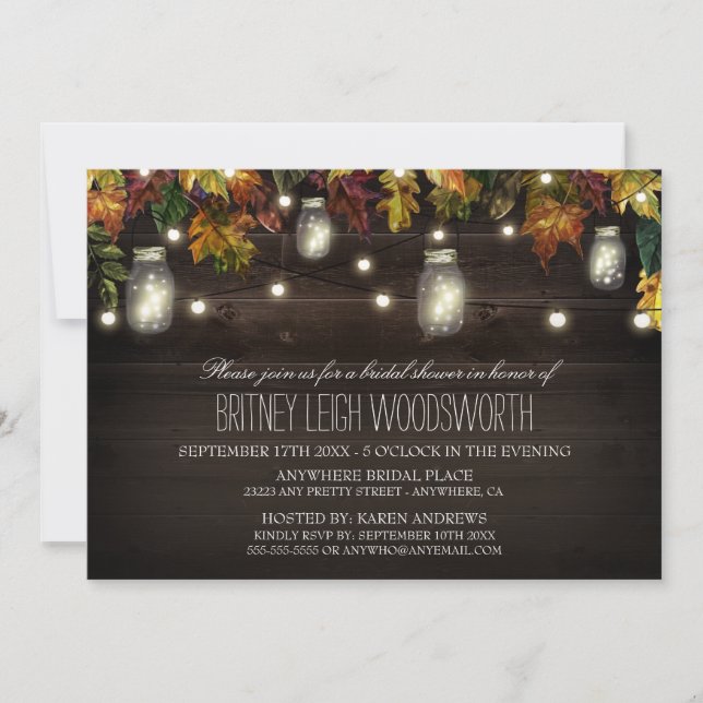 Rustic Fall Mason Jar Bridal Shower Invitations (Front)