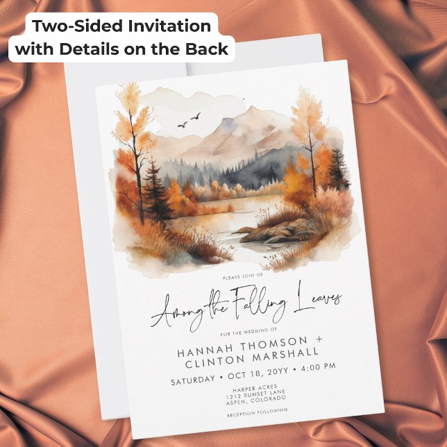 Rustic Fall Mountain Among Falling Leaves Wedding Invitation (Rustic Fall Mountain Among Falling Leaves Wedding Invitation)