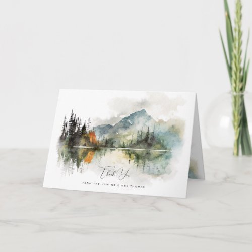 rustic fall mountain forest wedding thank you card