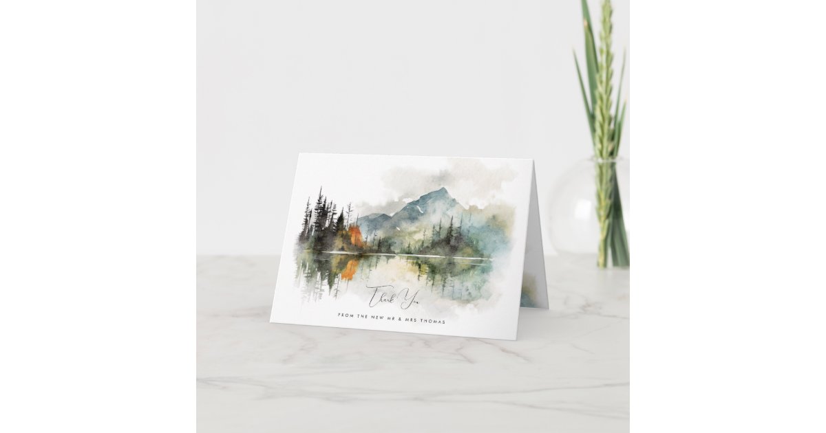 rustic fall mountain forest wedding thank you card | Zazzle