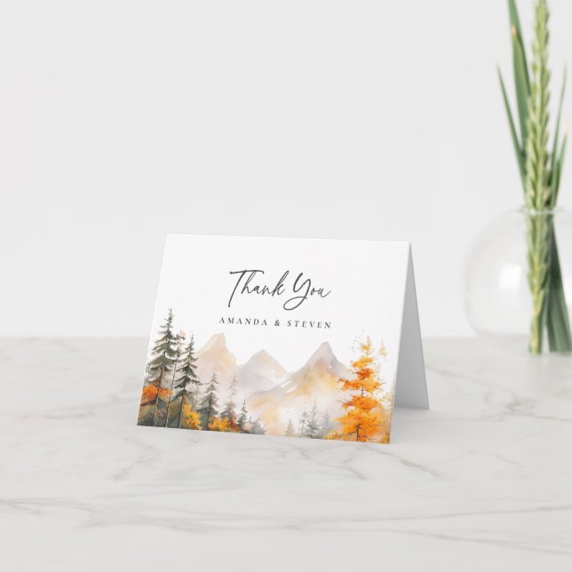 Rustic Fall Mountain Pine Forest Wedding Letterpress Thank You Card (Front)