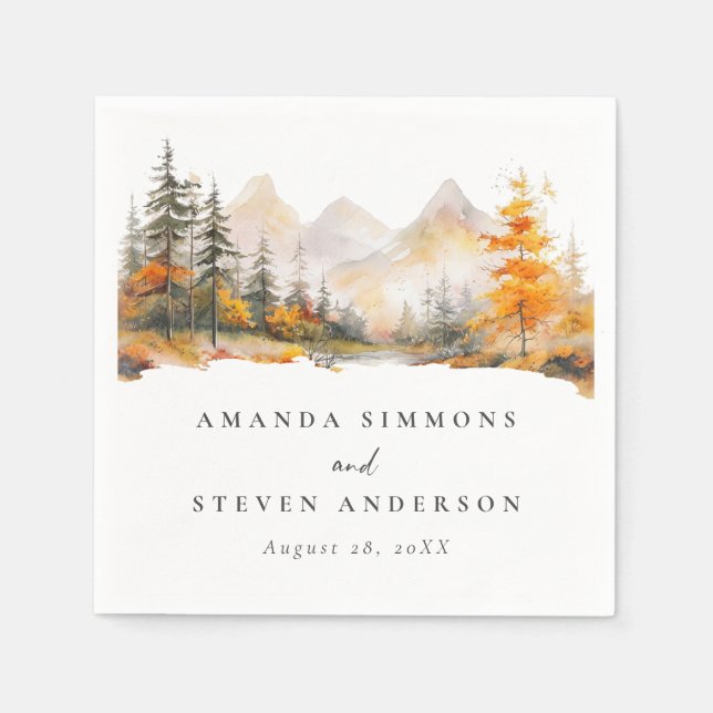 Rustic Fall Mountain Pine Forest Wedding Napkins (Front)