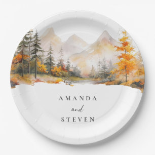 Rustic Fall Mountain Pine Forest Wedding Paper Plates