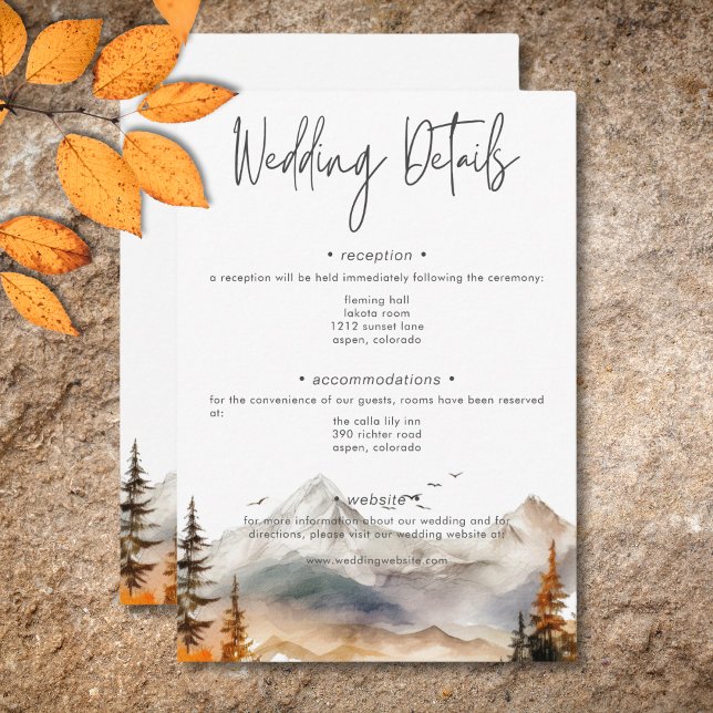 Rustic Fall Mountain Scene Watercolor Details Enclosure Card (Rustic Fall Mountain Scene Watercolor Details Enclosure Card)