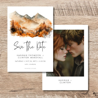 Rustic Fall Mountain Scene Watercolor Photo Save The Date