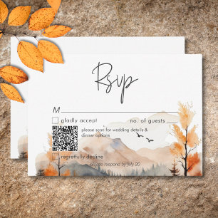 Rustic Fall Mountain Scene Watercolor QR Code RSVP Card