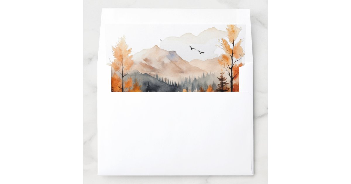 Rustic Fall Mountain Scene Watercolor Wedding Envelope Liner | Zazzle