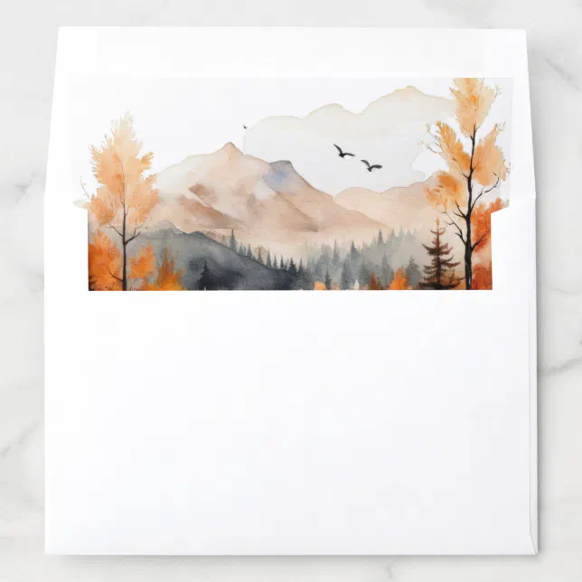 Rustic Fall Mountain Scene Watercolor Wedding Envelope Liner | Zazzle