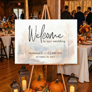 Rustic Fall Mountain Scene Watercolor Wedding Foam Board