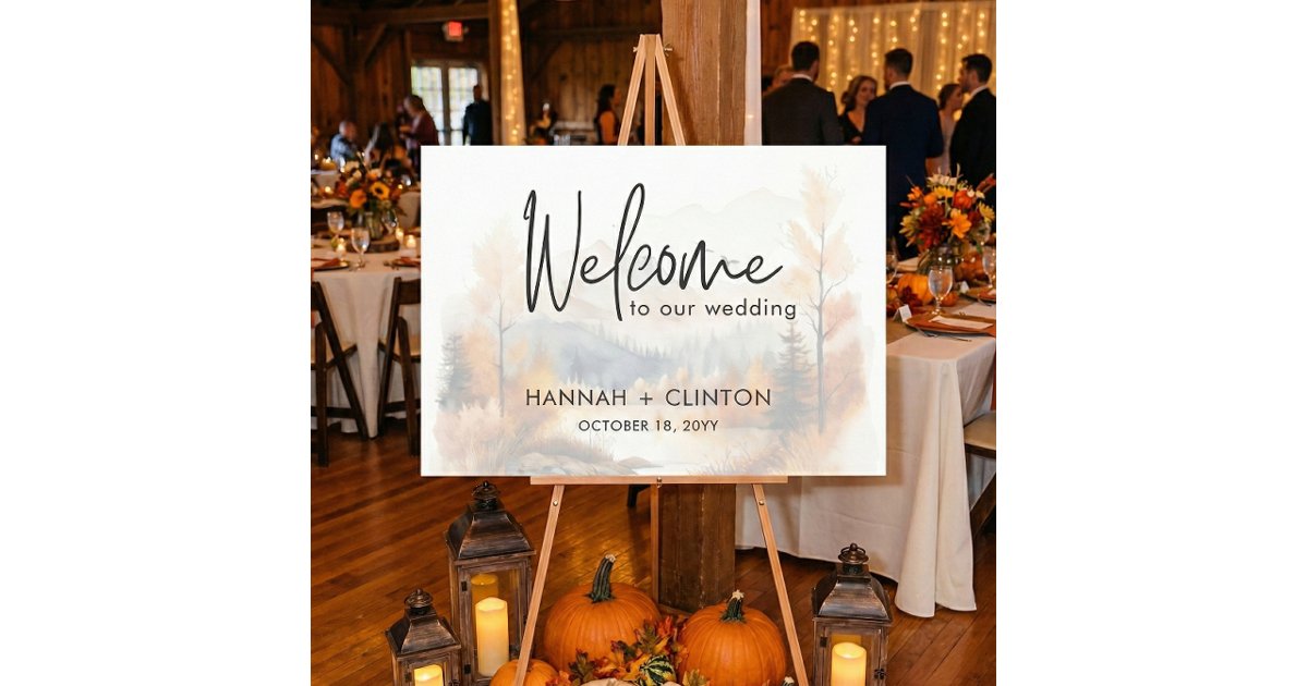 Rustic Fall Mountain Scene Watercolor Wedding Foam Board | Zazzle