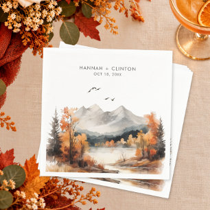 Rustic Fall Mountain Scene Watercolor Wedding Napkins
