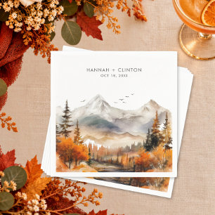 Rustic Fall Mountain Scene Watercolor Wedding Napkins