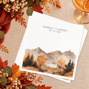 Rustic Fall Mountain Scene Watercolor Wedding Napkins
