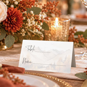 Rustic Fall Mountain Scene Watercolor Wedding Place Card