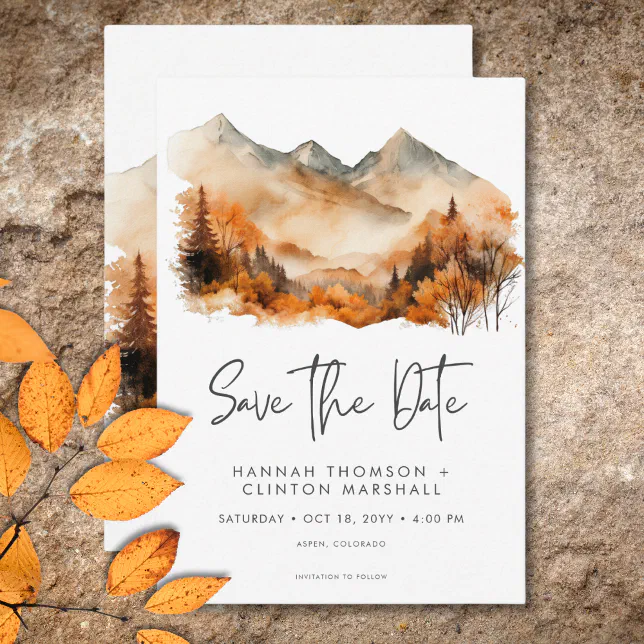 Rustic Fall Mountain Scene Watercolor Wedding Save The Date | Zazzle