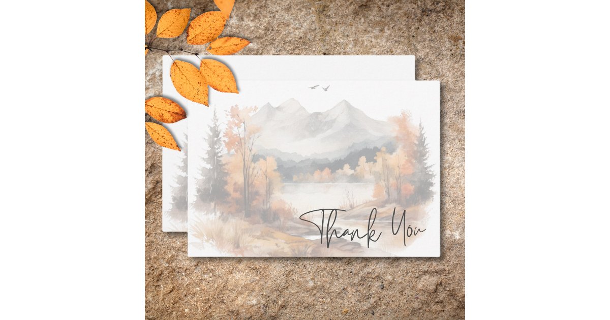 Rustic Fall Mountain Scene Watercolor Wedding Thank You Card | Zazzle