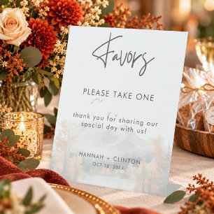 Rustic Fall Mountain Scene Wedding Favors Pedestal Sign