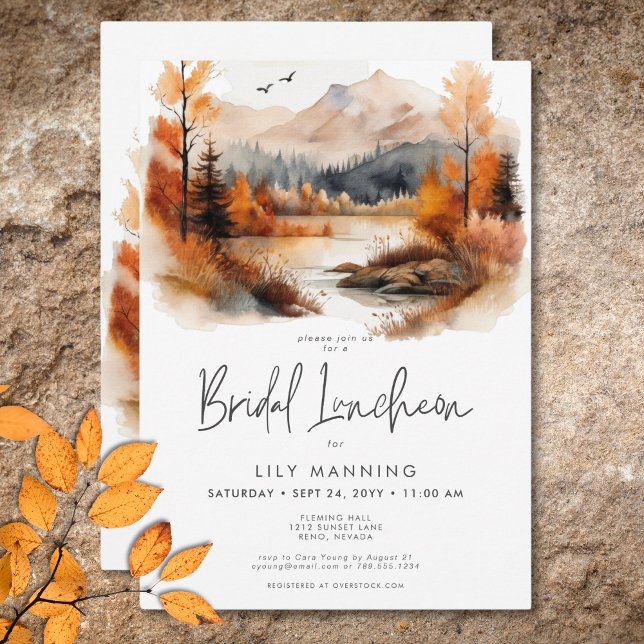 Rustic Fall Mountain Watercolor Bridal Luncheon Invitation (Rustic Fall Mountain Watercolor Bridal Luncheon Invitation)