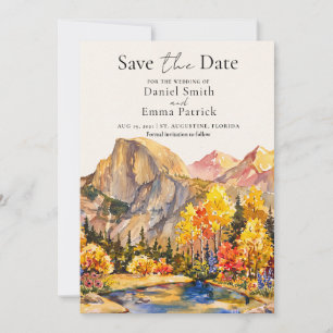 Rustic Fall Mountain Watercolor Save The Date Invitation