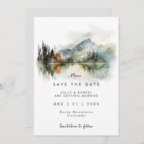 rustic fall mountain wedding save the date card