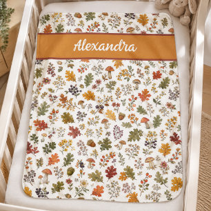 Rustic Fall Mushroom Leaves Woodland Monogram Name Baby Blanket