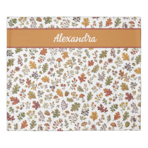 Rustic Fall Mushroom Leaves Woodland Monogram Name Duvet Cover