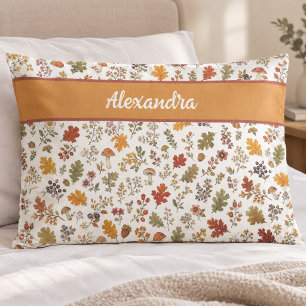 Rustic Fall Mushroom Leaves Woodland Monogram Name Pillow Case