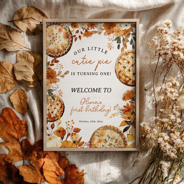 Rustic Fall Neutral Cutie Pie First Birthday Poster (Rustic Fall Neutral Cutie Pie First Birthday Poster)