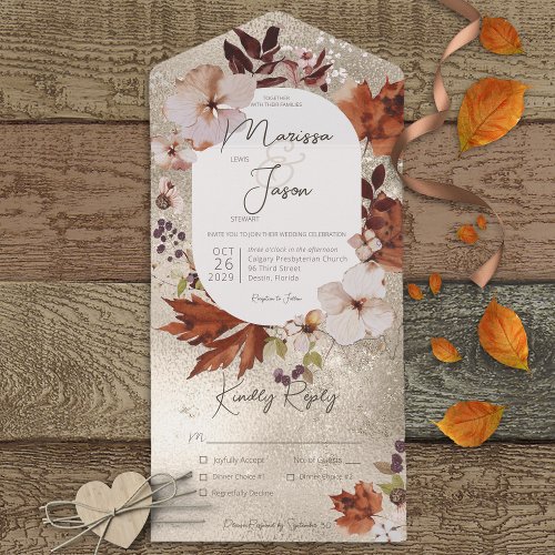 Rustic Fall Neutral Wreath Gold Dinner All In One Invitation