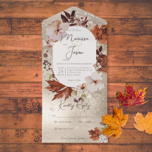 Rustic Fall Neutral Wreath Gold No Dinner All In One Invitation