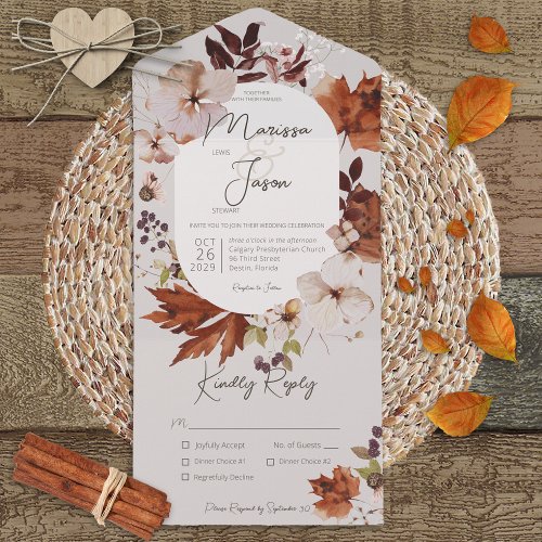 Rustic Fall Neutral Wreath Gray Dinner All In One Invitation
