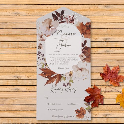Rustic Fall Neutral Wreath Gray No Dinner All In One Invitation