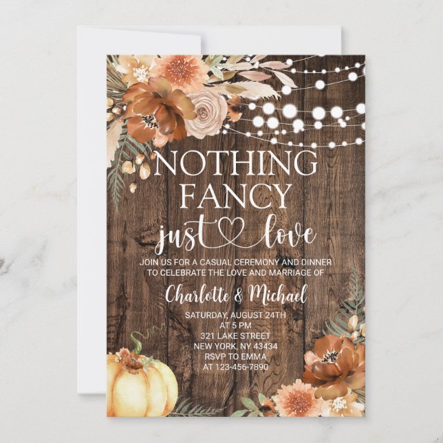 Rustic Fall Nothing Fancy Just Love Wedding Invitation (Front)