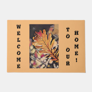 Rustic fall oak leaf orange brown yellow  doormat