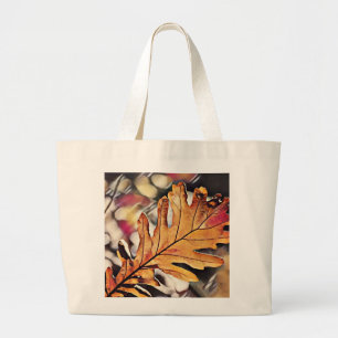 Rustic fall oak leaf orange brown yellow  large tote bag