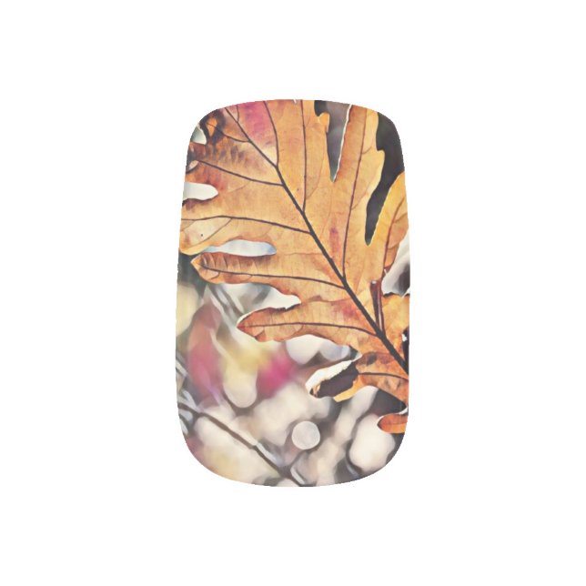 Rustic fall oak leaf orange brown yellow  minx nail art (Left Thumb)