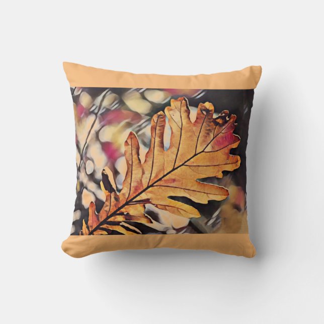 Rustic fall oak leaf orange brown yellow  throw pillow (Front)