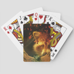 Rustic fall orange autumn leaves woodland raccoon poker cards