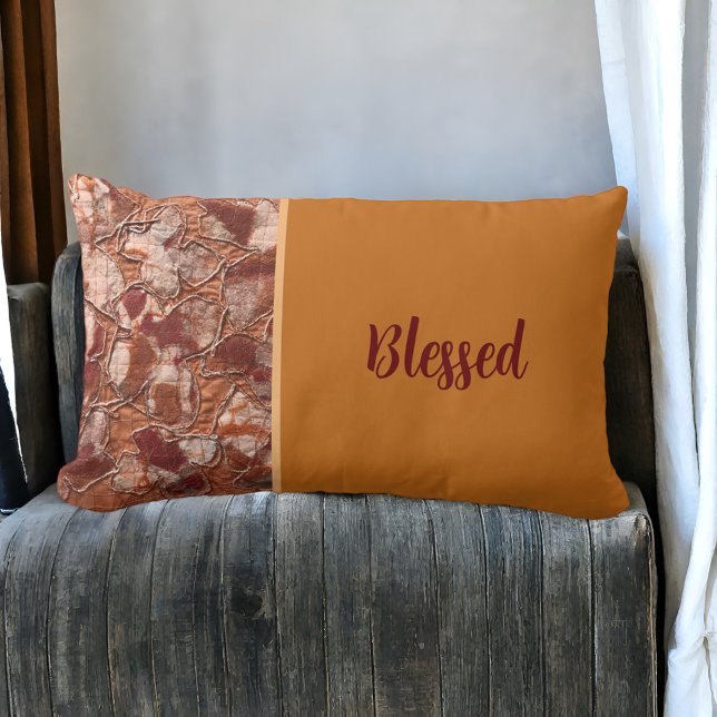 Rustic fall orange blessed terracotta embroidery  lumbar pillow (Creator Uploaded)