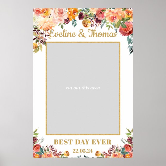 Rustic Fall orange marigold wedding photo prop Poster (Front)