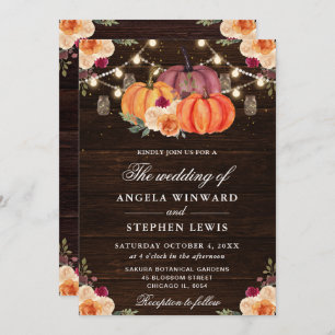 Rustic Fall Orange Pumpkins Floral Wedding Invitation