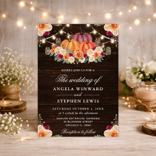 Rustic Fall Orange Pumpkins Floral Wedding Invitation