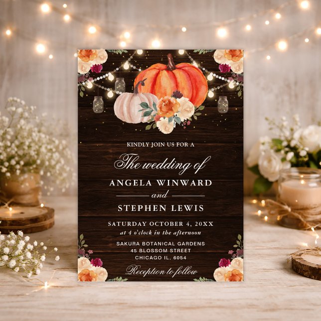 Rustic Fall Orange Pumpkins Floral Wedding Invitation (Creator Uploaded)