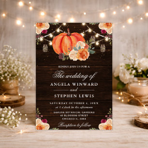 Rustic Fall Orange Pumpkins Floral Wedding Invitation
