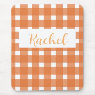Rustic Fall Orange White Gingham  Mouse Pad