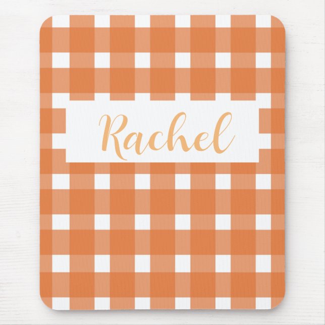 Rustic Fall Orange White Gingham  Mouse Pad (Front)